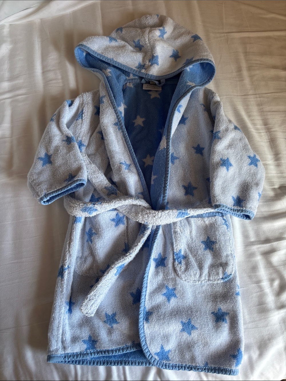 Weezie Kids Hooded Star Bathrobe - Light Blue